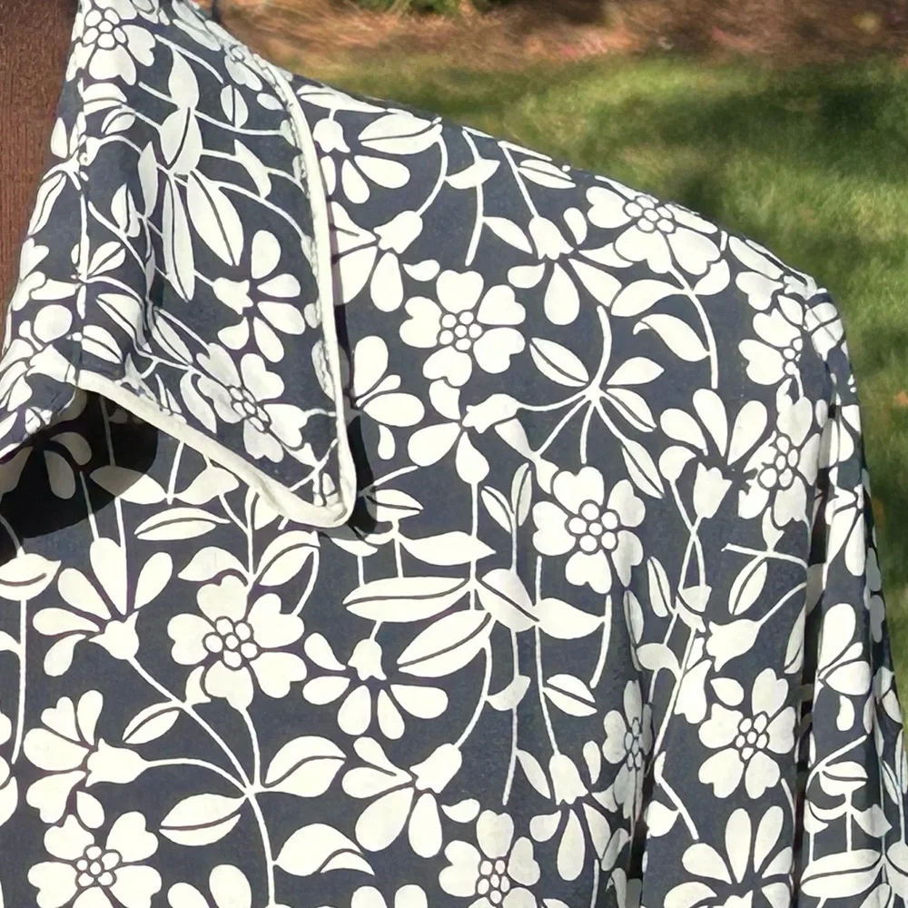 NWOT BROOKS BROS s12 shirtdress-full button down w/belt-blk/crm floral-midi - Picture 5 of 8